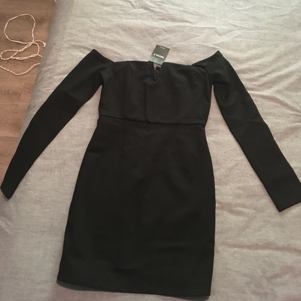 Black off the shoulder body on dress